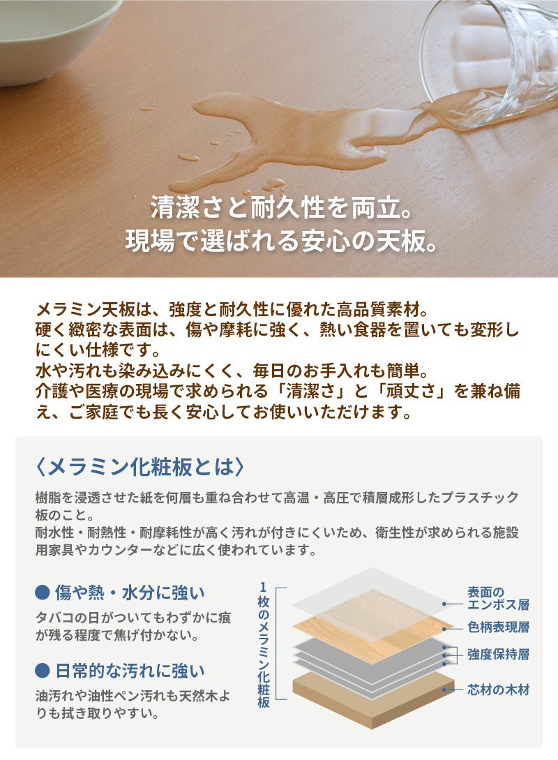 傷汚れに強いメラミン天板