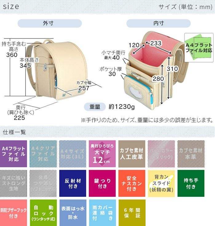 ランドセル 女の子 リボン ミントクリーム BM8014FG-BE A4フラット