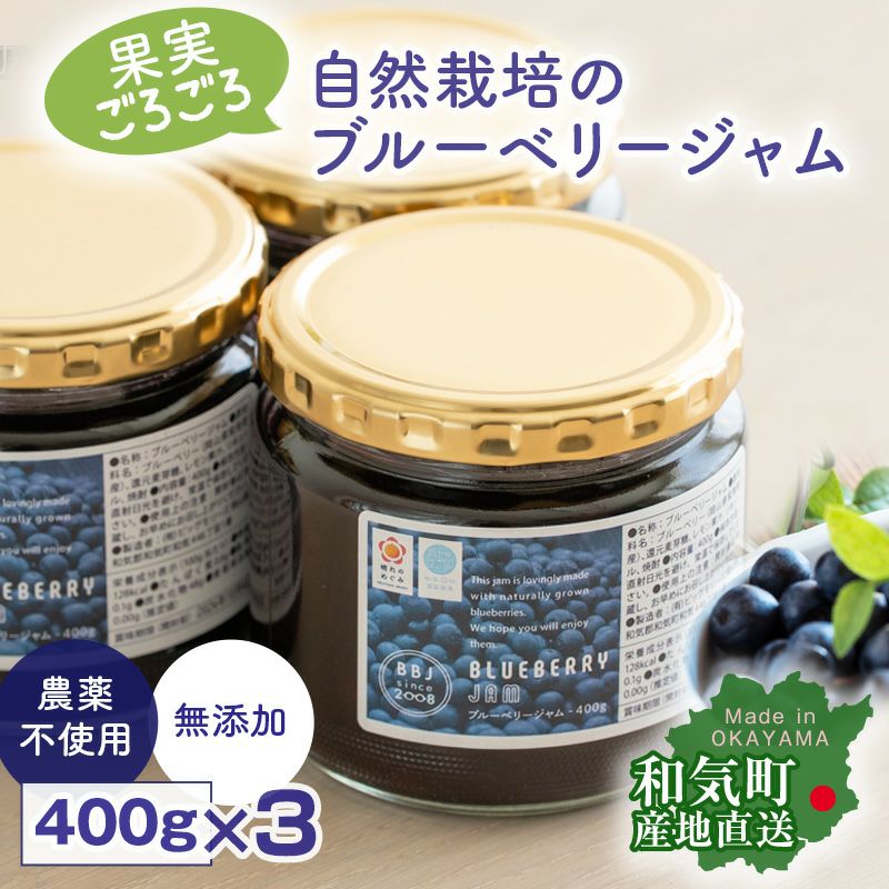 自然農法 ブルーベリージャム 400g x3個パック 農薬不使用 除草剤不