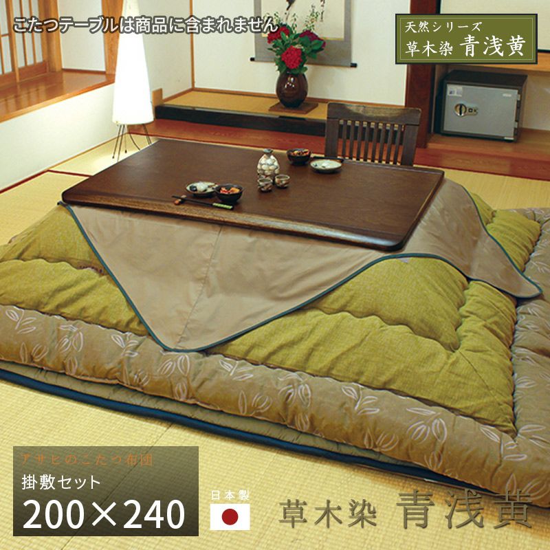 山甚物産　厚手こたつ掛け布団　220☓220 表裏地綿　新品未使用　キルティング こたつ布団 掛敷セット 200×240cm KF-181#40 青浅黄 サロン付き 長方形