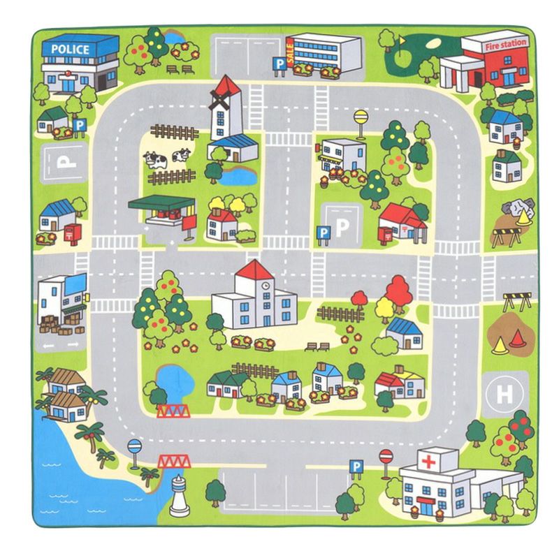 キッズラグ ニュータウン2 190×190cm 道路柄 キッズスペース 子ども