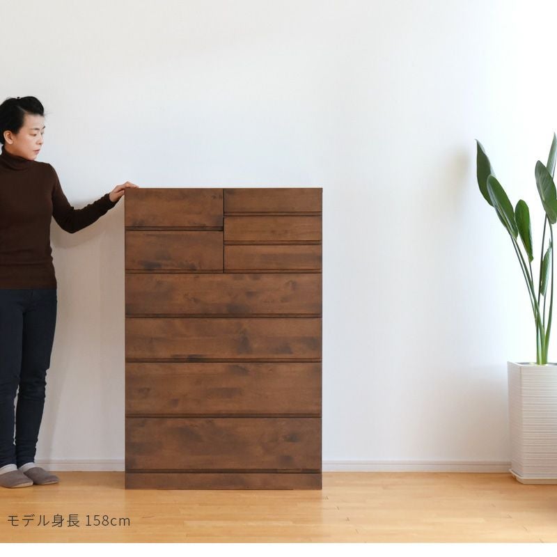 幅80cm 6段 ハイチェスト Mori ウォールナット色 アルダー材 完成品