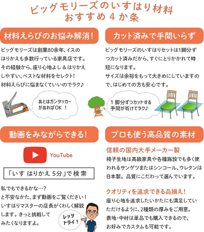 ビッグモリーズの椅子張替え